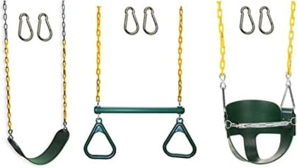 Pack of 3 Backyard Swings Replacement Belt Swing, Ring Trapeze Bar Combo Swing and Half Bucket Toddler Swing with