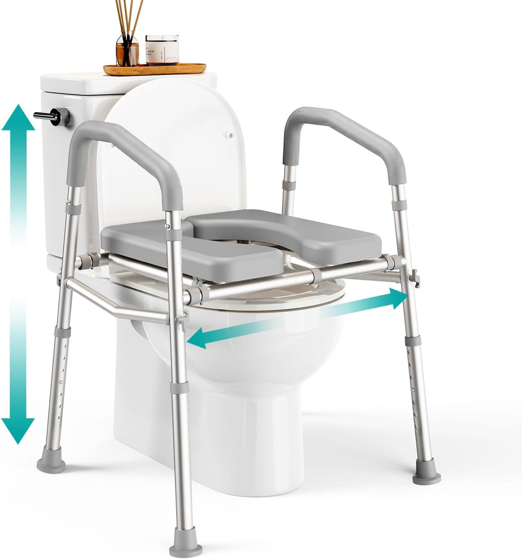 Raised Toilet Seat with Handles (400lb) - Adjustable Height & Width Toilet Chair with Arms, Toilet Riser with