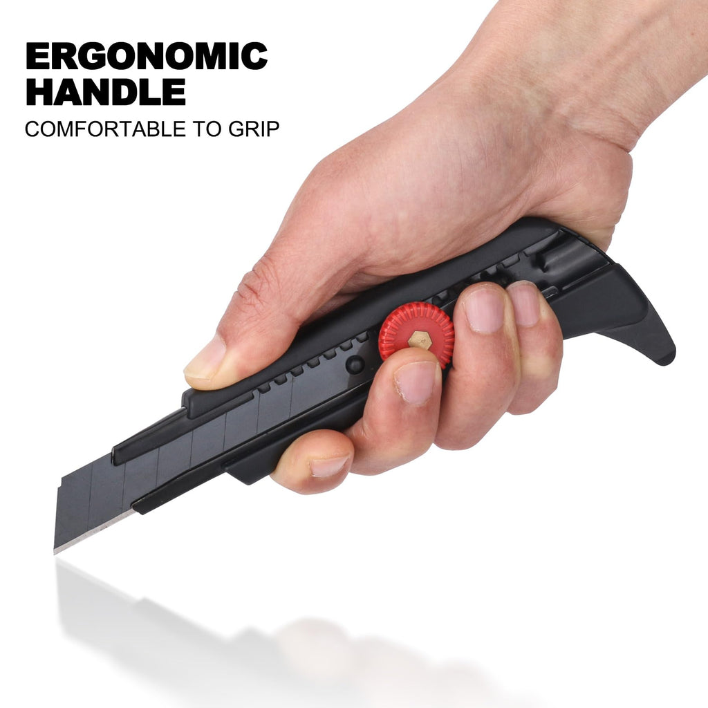 18mm Heavy Duty Utility Knife with Fin Design, Ratchet for Quick Blade Changes, Multi-purpose sprayed non-slip grip