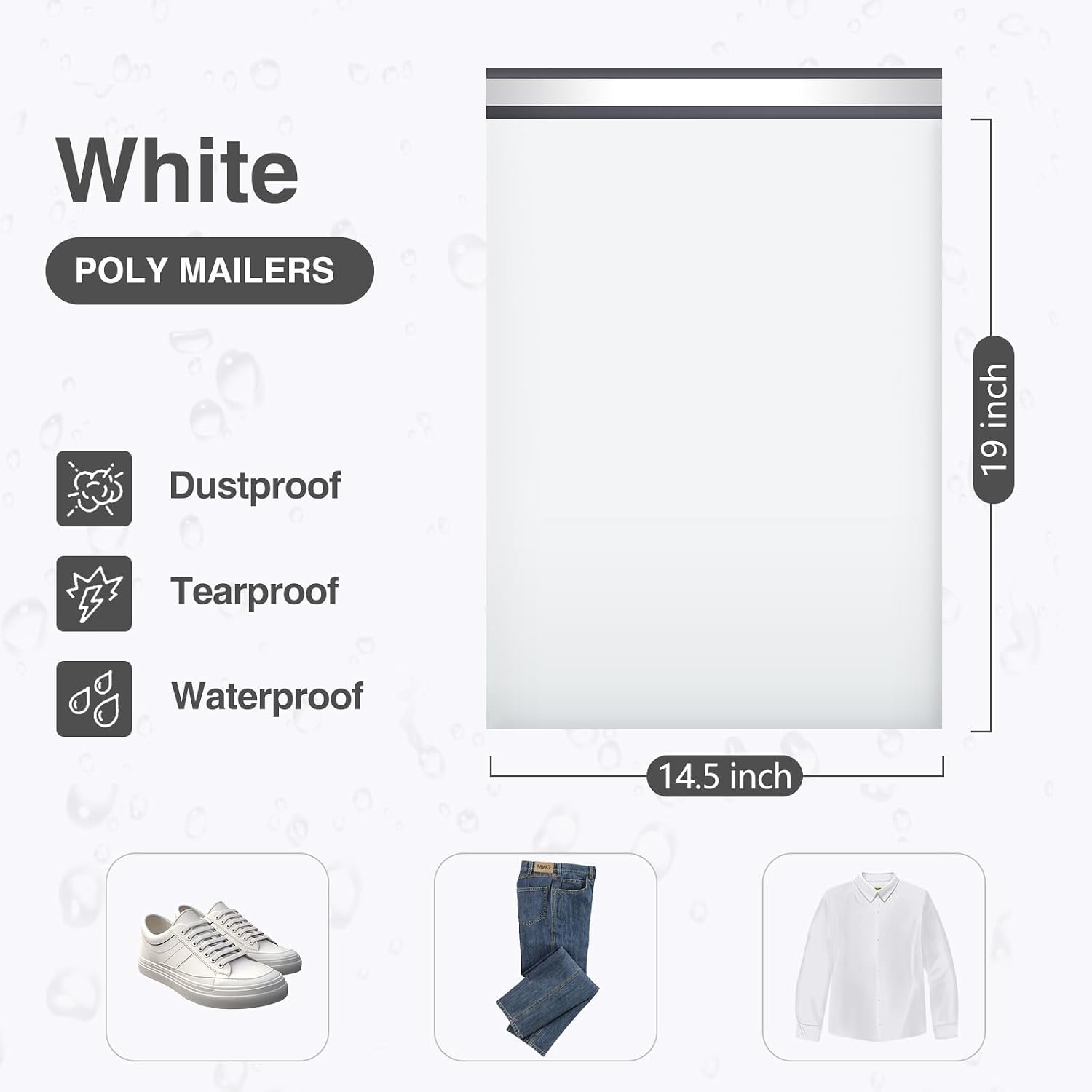 14.5x19 Poly Mailers White Shipping Bags Self-Sealing Waterproof and Tear-Proof 50 Pack