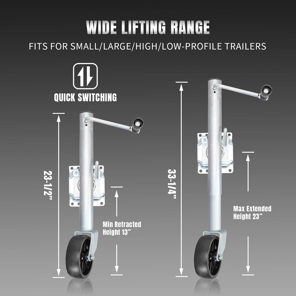 1000 lbs Trailer Jack with Wheel, Heavy Duty Swivel Boat Trailer Jack Single Wheel, 10" Lift, Bolt-on Trailer Tongue
