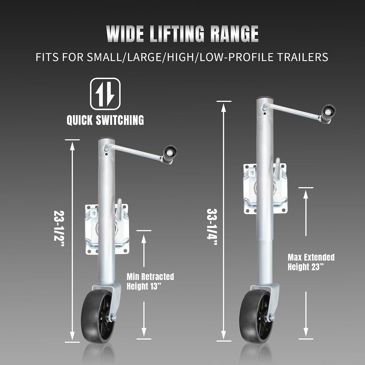 1000 lbs Trailer Jack with Wheel, Heavy Duty Swivel Boat Trailer Jack Single Wheel, 10" Lift, Bolt-on Trailer Tongue