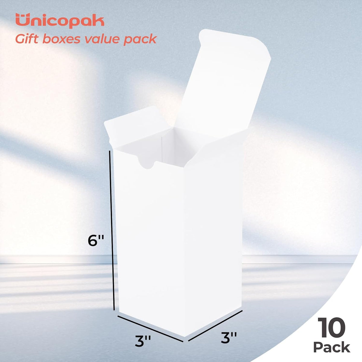 10 Pack 3x3x6 Inch Tall White Gift Boxes with Lids for Presents