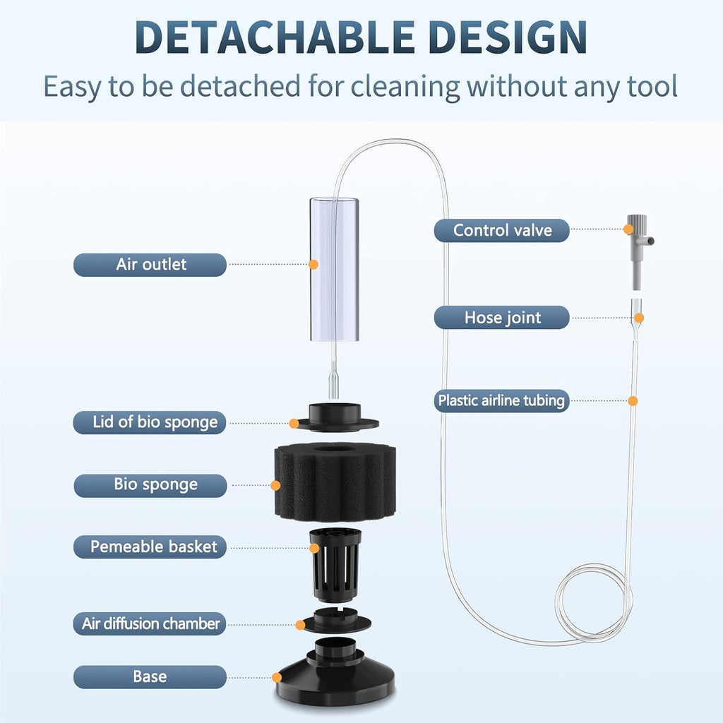 Aquarium Air Pump with Nano Bio Sponge Filter Kit Air Control Valve Airline Tubing and Check Valve Accessories