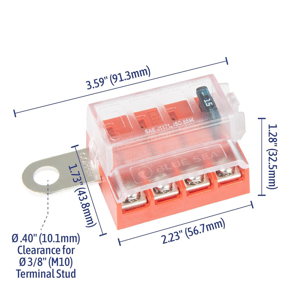 ST Blade Battery Terminal Fuse Block 4 Way Circuit with Cover, 100 Amps, 5023