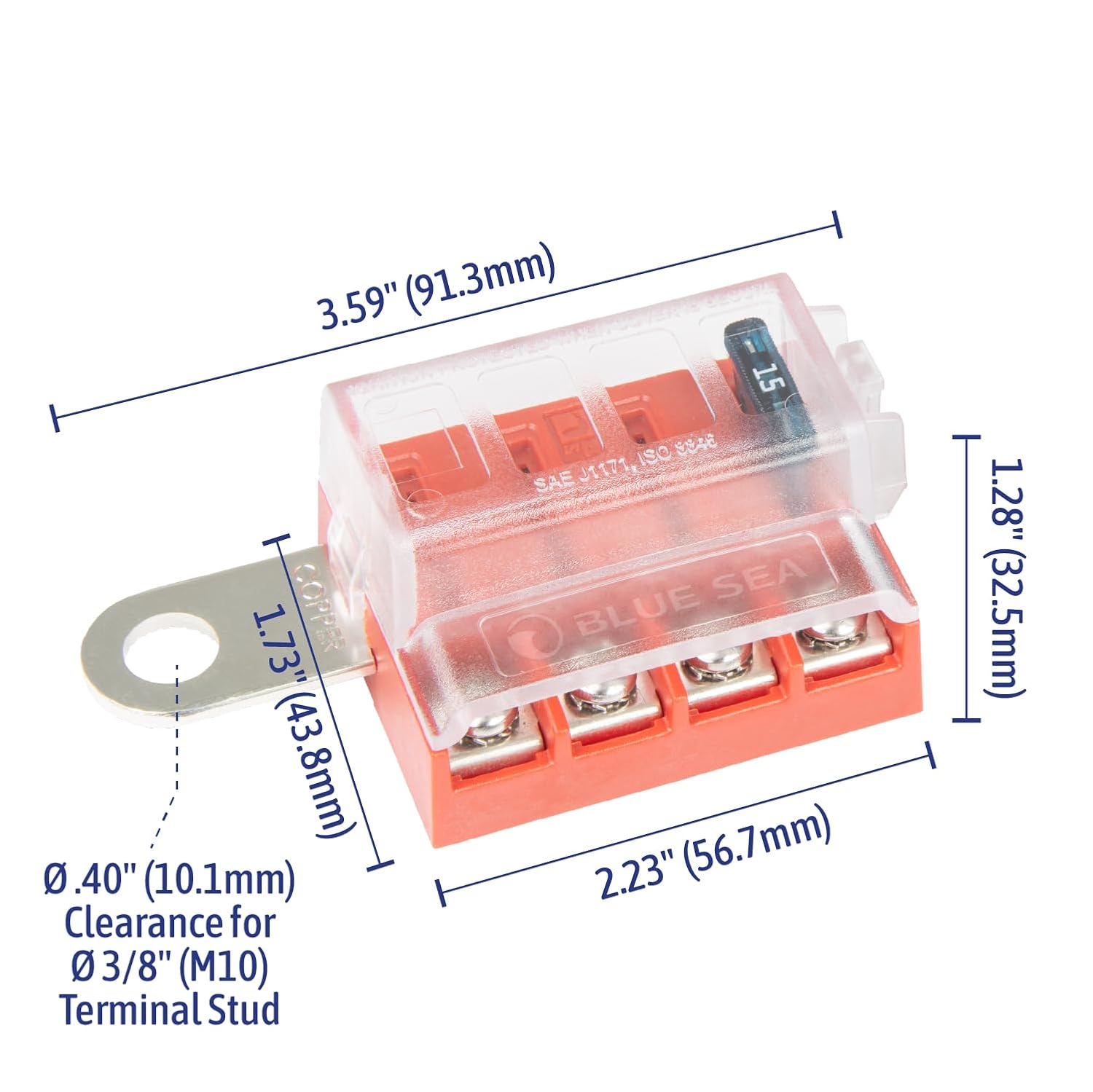 ST Blade Battery Terminal Fuse Block 4 Way Circuit with Cover, 100 Amps, 5023