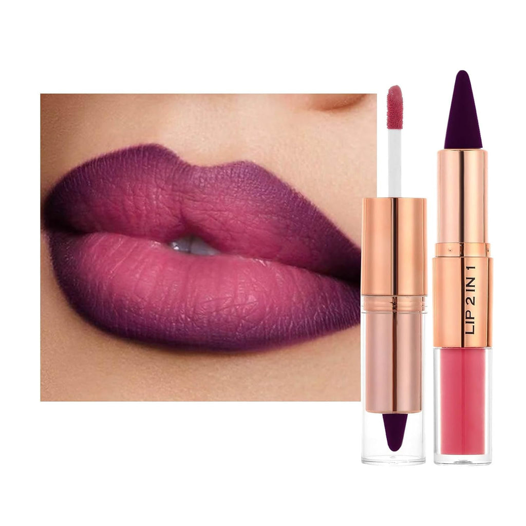 lip liner and lipstick combo 2 in 1 dual ended matte liquid lipstick long lasting waterproof highly pigmented lip