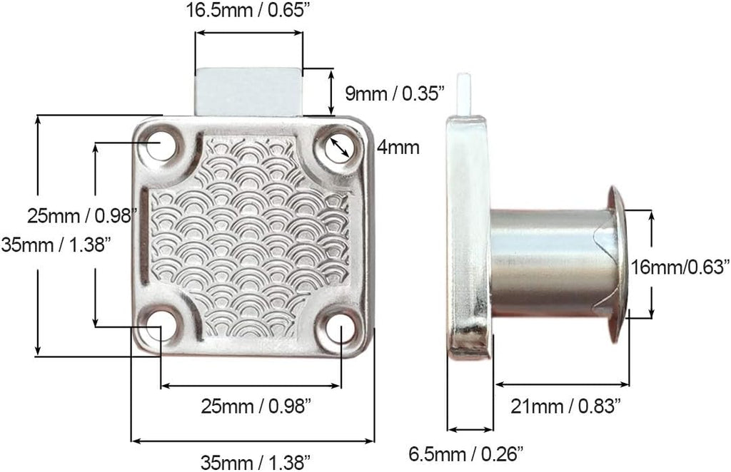 Cam Drawer Lock - 5/8 Inch (16mm) Bore 7/8 Inch (21mm) Cylinder Length Chrome for Office Desk Cabinet Door, Keyed