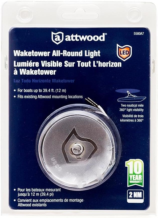 attwood LightArmor LED Wake Tower All-Round White Navigation Light, 12V