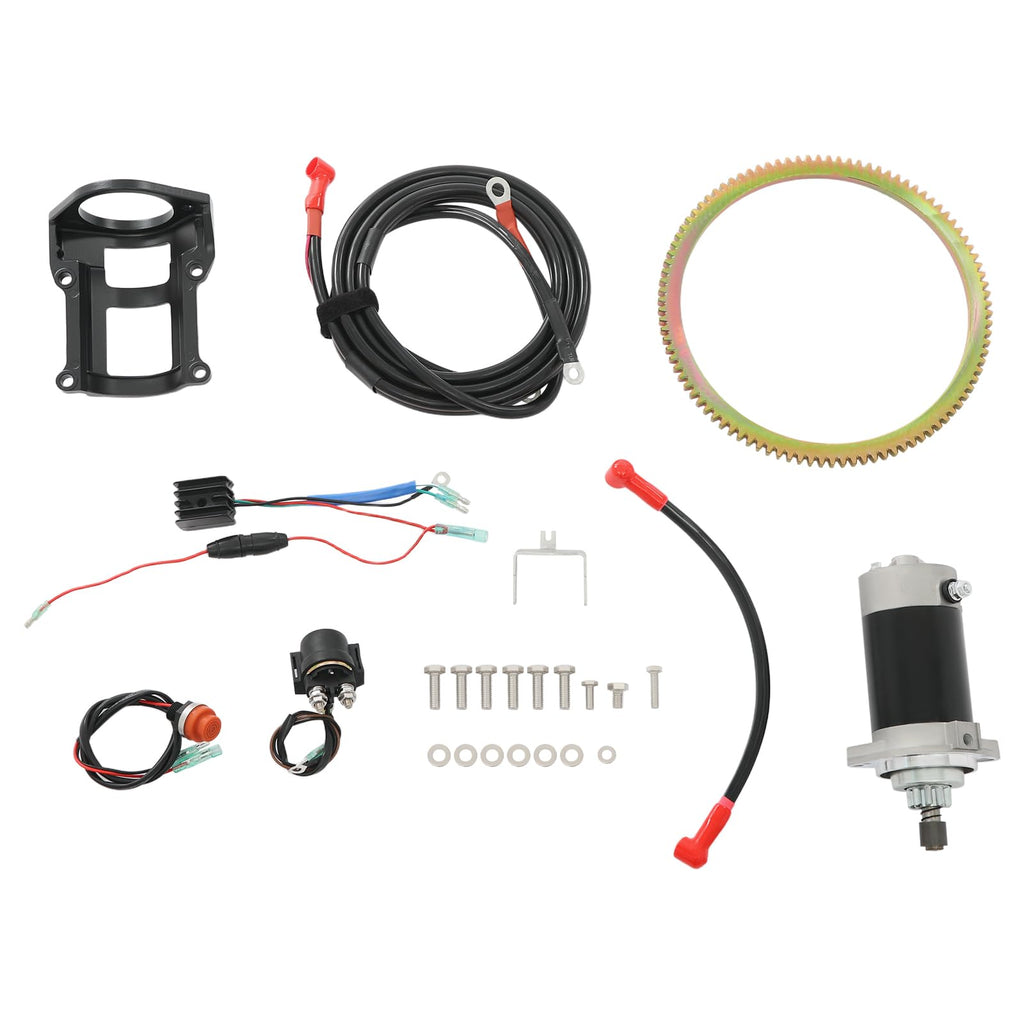 Electric Start Kit, 2-Stroke Outboard Motor Electric Starter Motor Conversion Kit for Suzuki 2-Stroke 40HP Outboard Motor Marine Engine Modified Complete Starter Motor Flywheel Kit