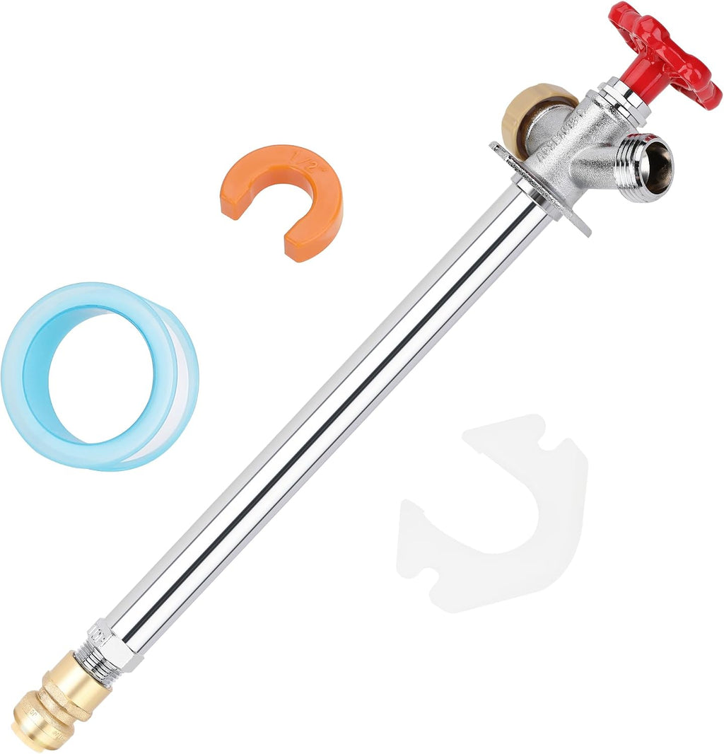 12 Inch Frost Free Sillcock, 1/2 Inch Push-to-Connect x 3/4 Inch MHT, No Lead Brass Frost Proof Outdoor Faucet Bib