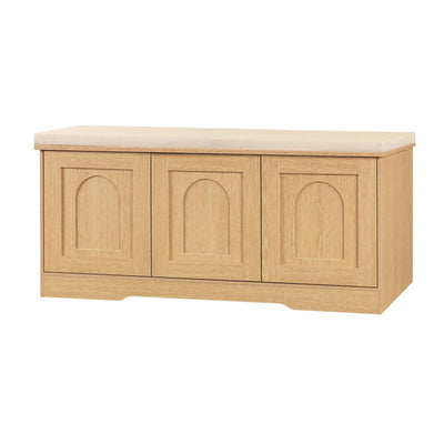 Shoe Storage Bench with Cushion, Door, Natural 39.4" LX17.7 H