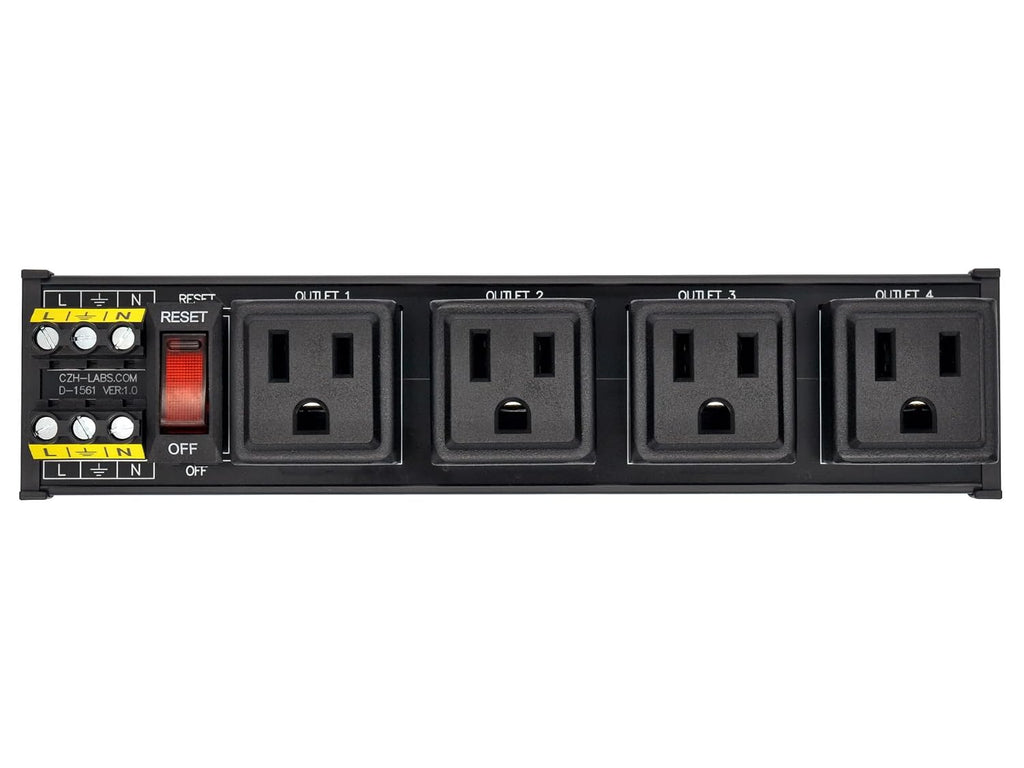 DIN Rail Mount AC 120V NEMA 5-15R 4 Receptacles Outlet Power Strip Module, with Rocker Switch Thermal Circuit Breaker Overload Protector