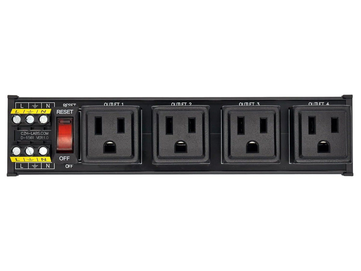 DIN Rail Mount AC 120V NEMA 5-15R 4 Receptacles Outlet Power Strip Module, with Rocker Switch Thermal Circuit Breaker Overload Protector