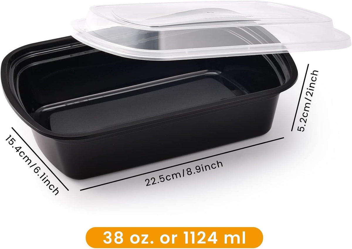 38oz Meal Prep Containers, Extra Large &Thick Food Storage Containers with Lids, Reusable Plastic,Disposable Bento