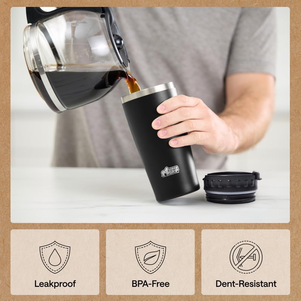 304 Stainless Steel Double Insulated Travel Coffee Mug, Leakproof Lid with Smooth Sip Top, Prevent Spills, Dent &