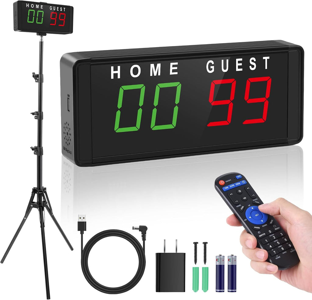 LED Electronic Scoreboard Digital Score Keeper with Remote & Tripod, Basketball Scoreboard with Shot Clock & Timer &