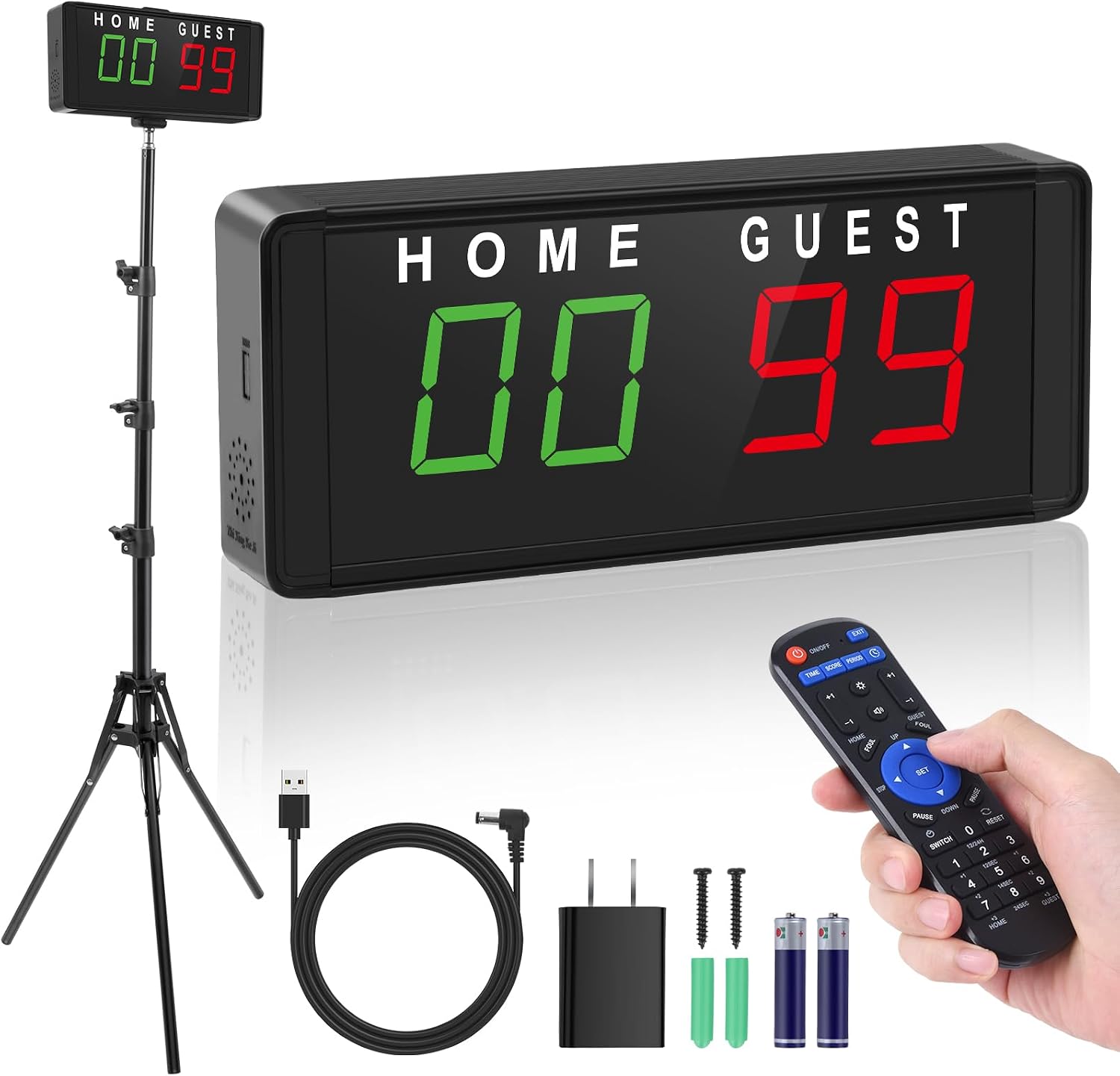 LED Electronic Scoreboard Digital Score Keeper with Remote & Tripod, Basketball Scoreboard with Shot Clock & Timer &