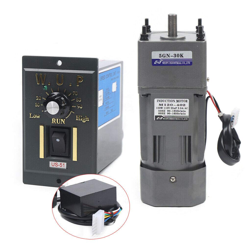 Gear Reducer Motor with Speed Controller AC 110V 120W 30K 45RPM Adjustable Variable Speed Gear Reduction Electric Motor High Torque Single-Phase Electric Gear Motor (120W 30K)