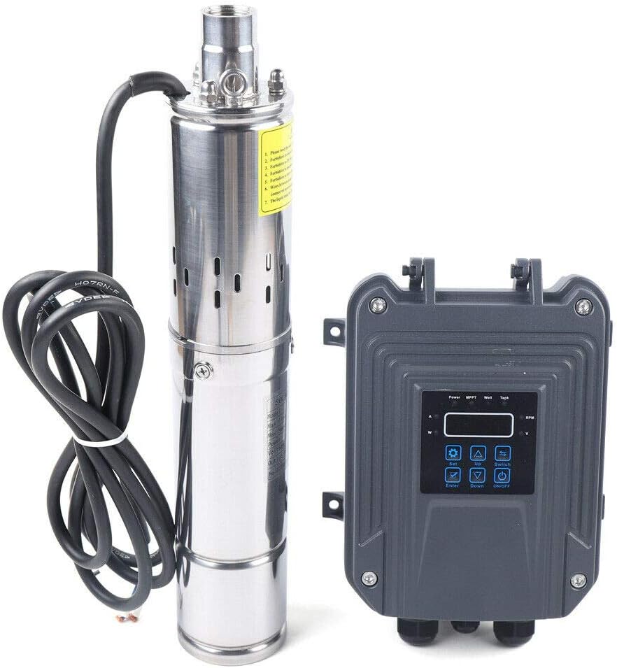 Deep Well Submersible Pump, DC 24V Solar Pump 3" Solar Submersible Pump High Pressure Solar Water Pump MPPT