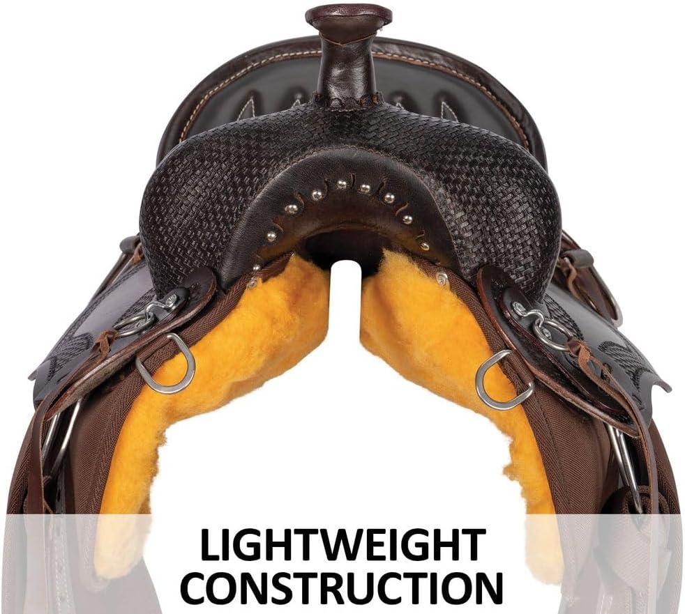 Leather-Cordura Western Trail Saddle II | Lightweight Comfort | Easy-Care Synthetic Skirt | Tooled Leather Pommel |