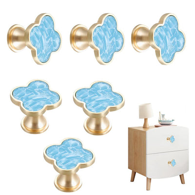 6 pcs Brass Four-Leaf Clover Knobs Handle,Gold Cabinet Knobs Cabinet Drawer Dresser Furniture Kitchen Wardrobe
