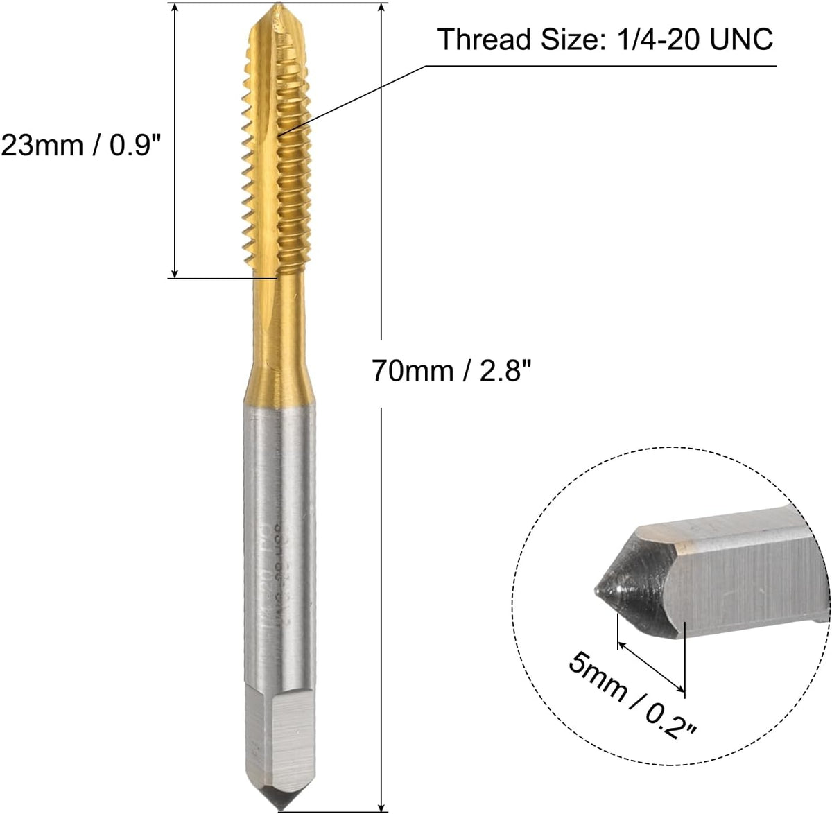 uxcell 6pcs 1/4-20 UNC B2 Spiral Point Thread Tap, Screw Tap Threading Tapping Tool, Titanium Coated 6542 High Speed Steel Machine Taps Tapping Bit
