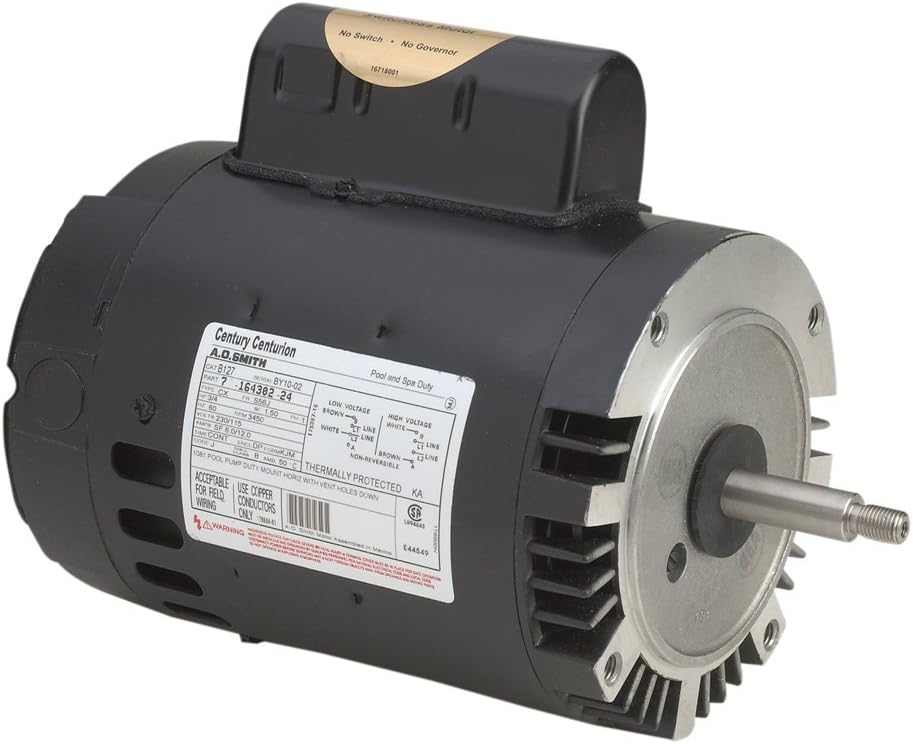 A.O. Smith B129 1-1/2 HP, 3450 RPM, 1 Speed, 230/115 Volts, 9.2/18.4 Amps, 1.3 Service Factor, 56J Frame, PSC, ODP Enclosure, C-Face Pool Motor