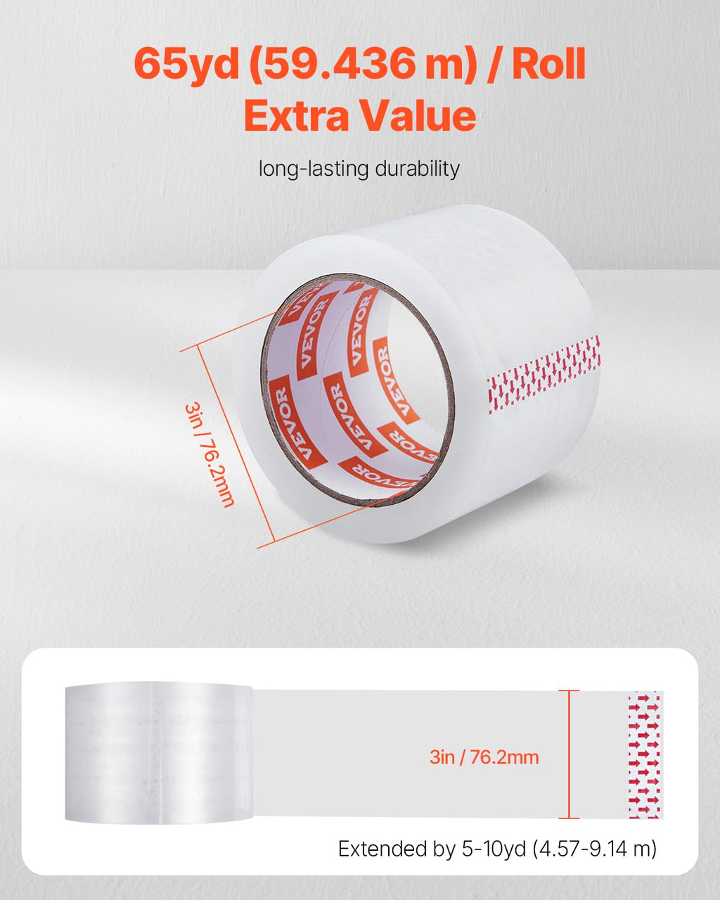Clear Packing Tape, 3 inches Core, 6 Rolls 3 Inches x 65 Yards Packing Tapes, 2.7 Mil Thick, Heavy Duty Packaging