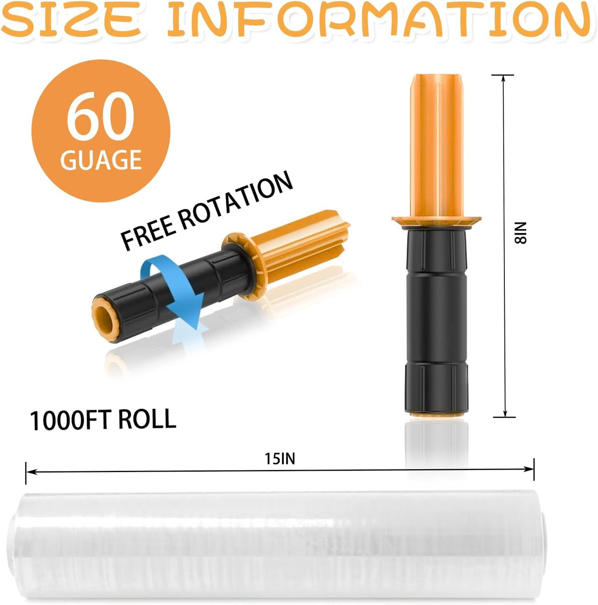 Stretch Film Roll with Handles 15 Inch x 1000 Feet