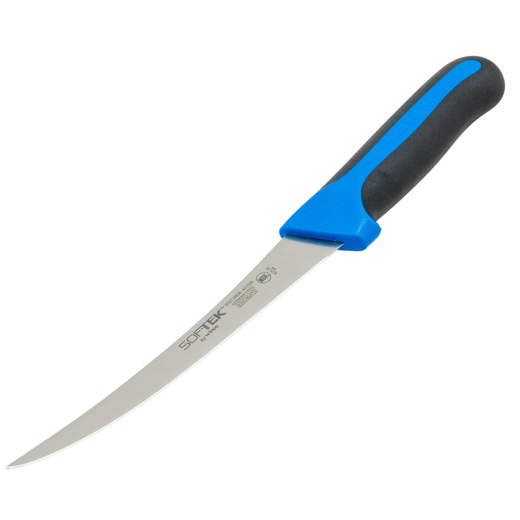 6" Black/Blue German steel Boning Knife, Curved, Soft Grip Handle