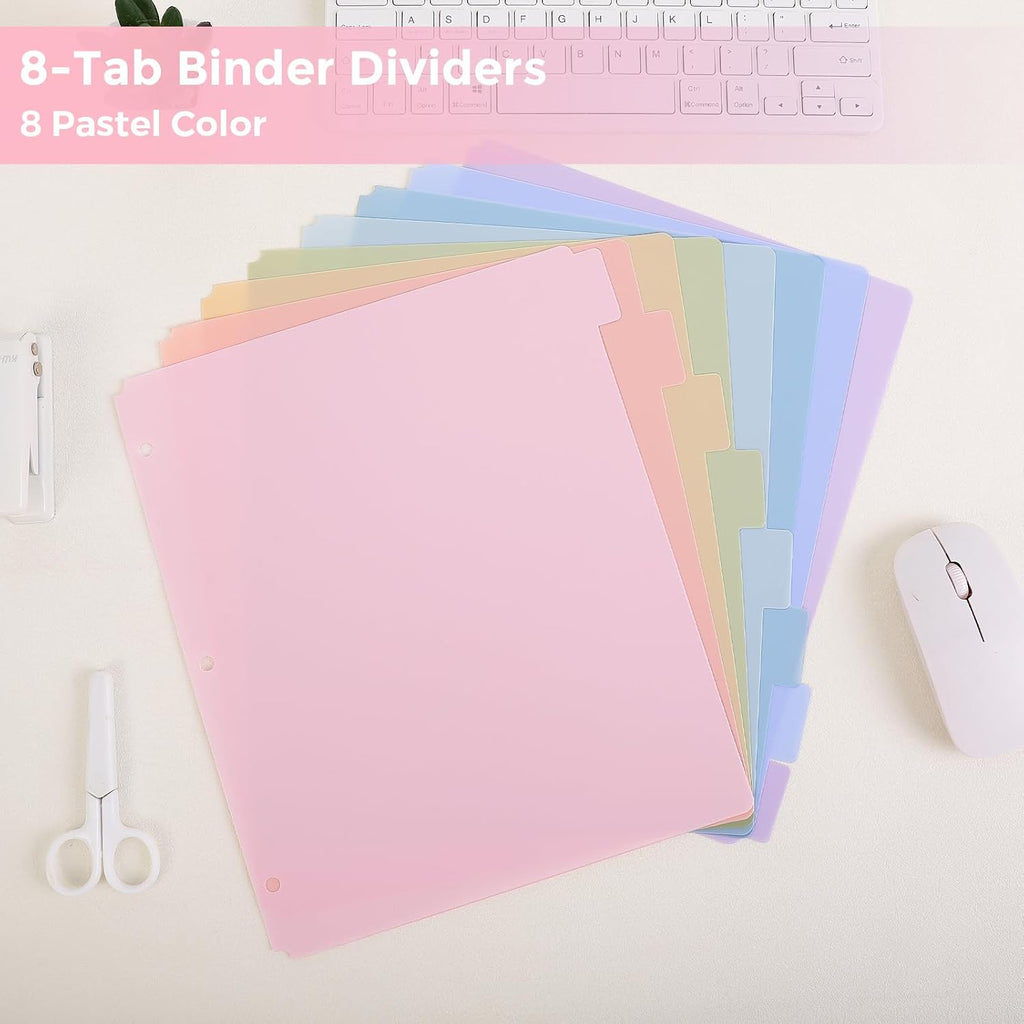 Large Binder Dividers,Tabs Viewable Beyond Sheet Protectors,8-Tab,1sets,Durable Plastic Dividers for 3 Ring Binder