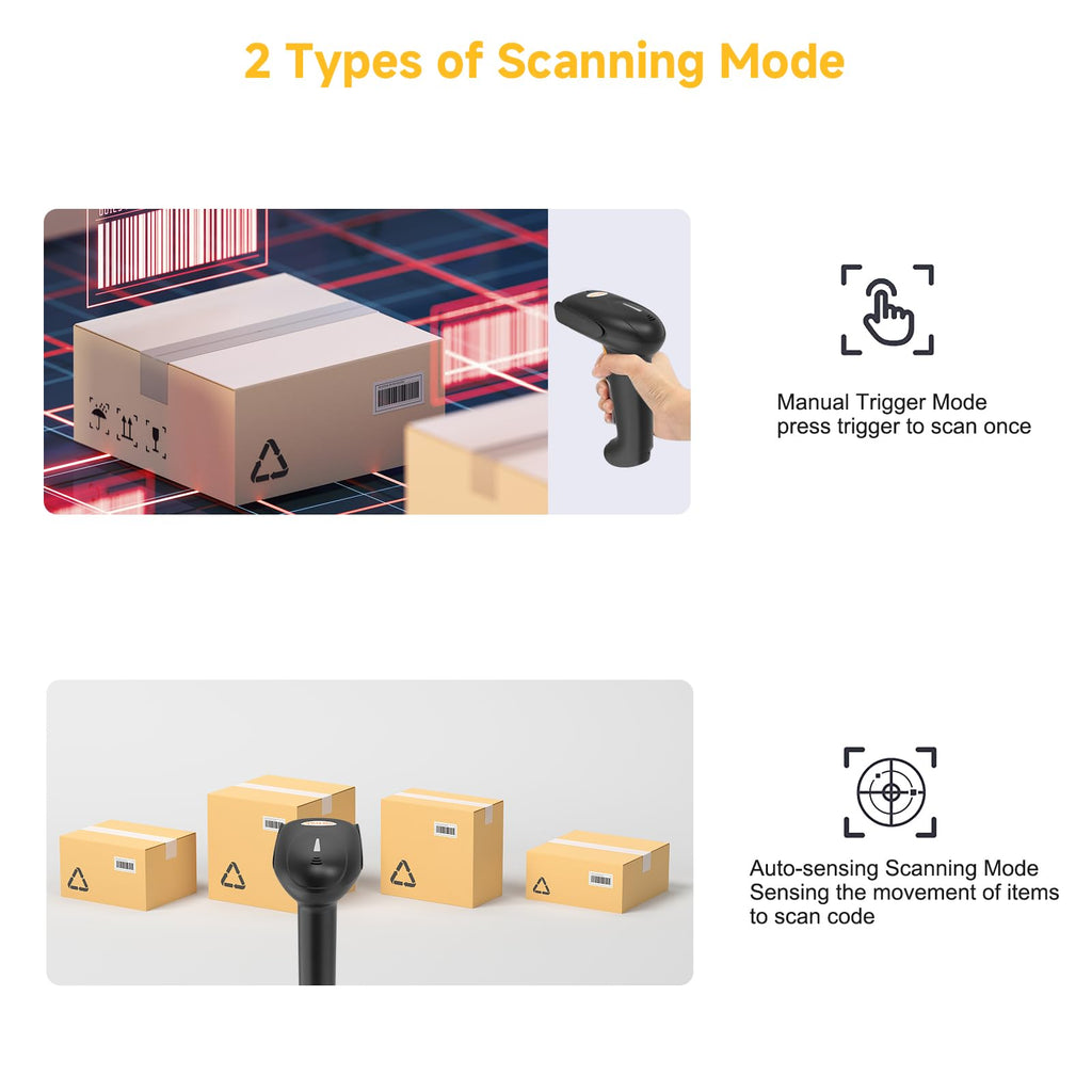QR 2D Barcode Scanner, Bluetooth & 2.4G Wireless & USB Wired Connect iPad Phone Tablet PC POS, UPC EAN 1D PDF417 Data