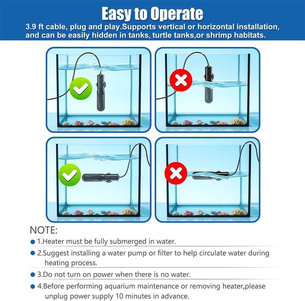 Mini Submersible Aquarium Heater 25W Small Betta Fish Tank Heater with Digital Thermometer (Preset Temperature 78℉)
