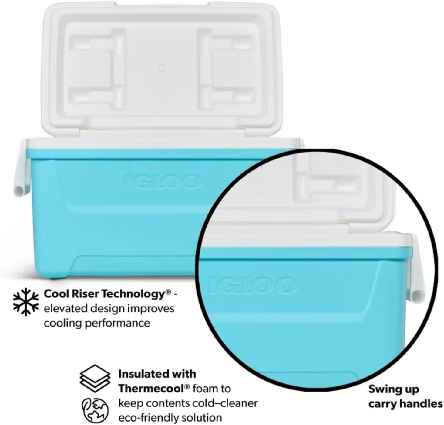 Igloos 48-Quart Hard-Sided Ice Chest Cooler with Swing-Up Handles, Quick-Access & Ultratherm Insulation for Camping