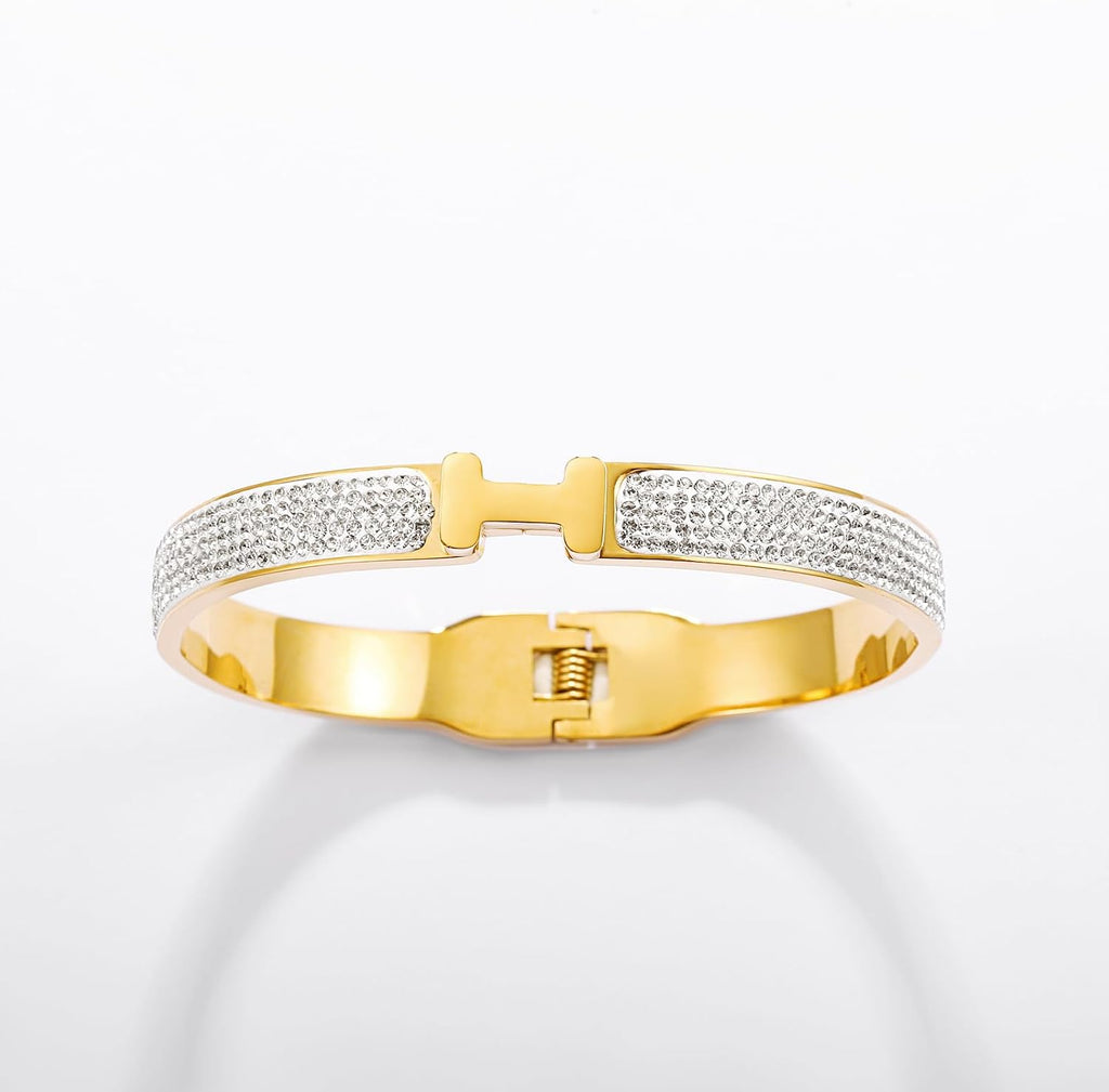 18K Gold Plated Bangle Bracelets for Women Stainless Steel with Cubic Zirconia Fashion Jewelry