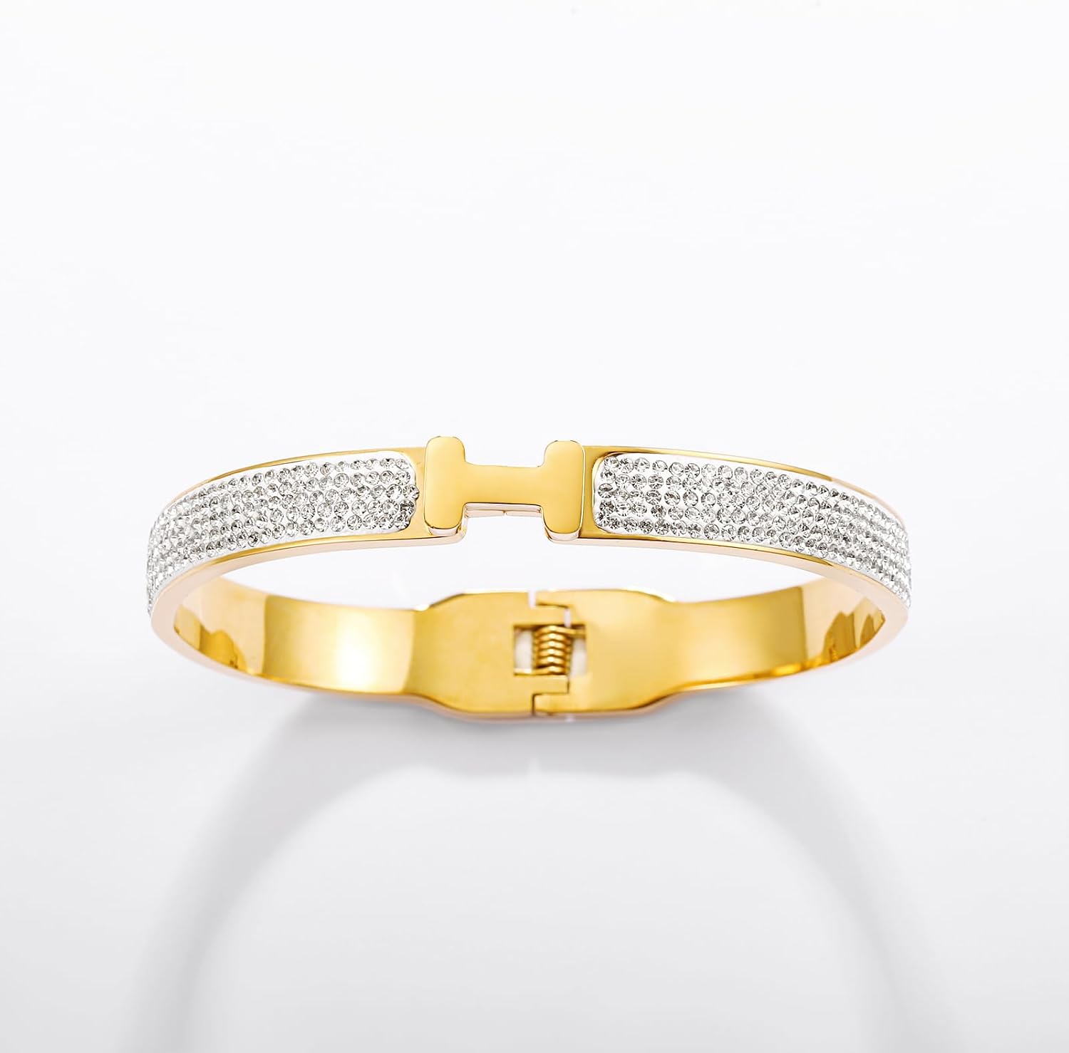 18K Gold Plated Bangle Bracelets for Women Stainless Steel with Cubic Zirconia Fashion Jewelry