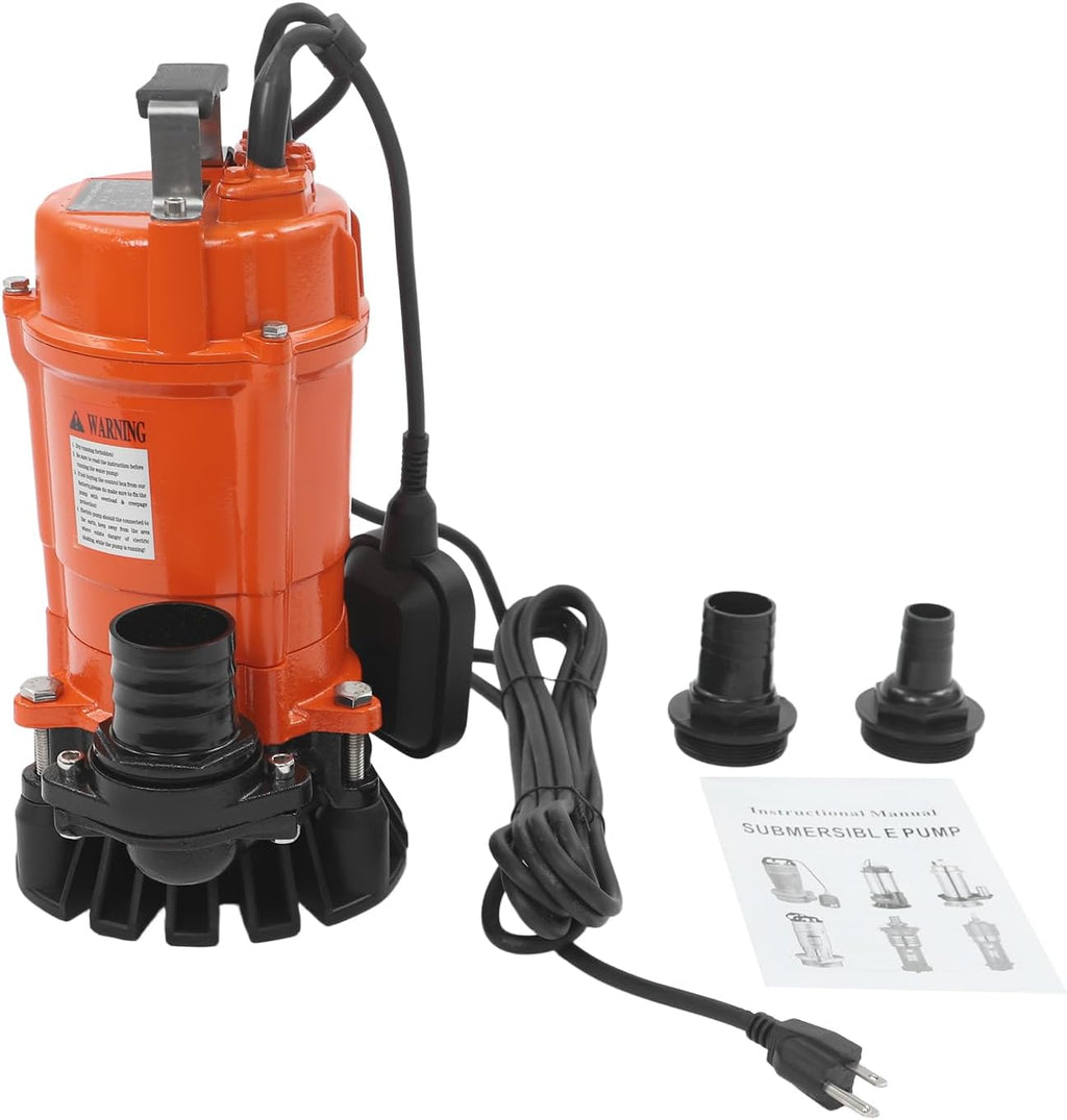 750W 110V Submersible Trash Pump 1HP 7 in Dirty Water Pump with IP68 Waterproof 59ft Lift for Basement Sewer Flooded