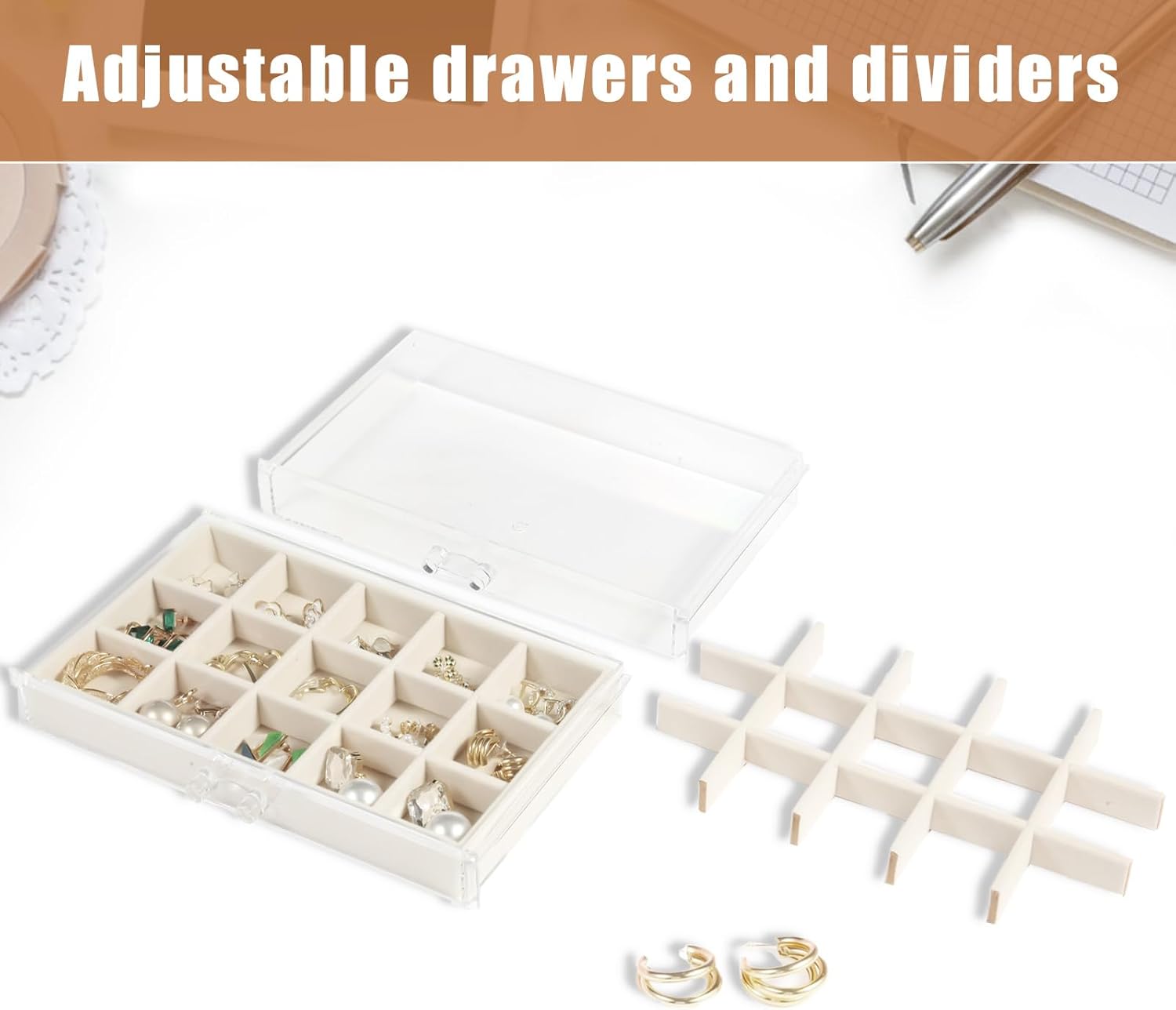5 Drawers Clear Jewelry Box for Women and Girls, Acrylic Earring Holder Organizer Ring Holder Display Storage