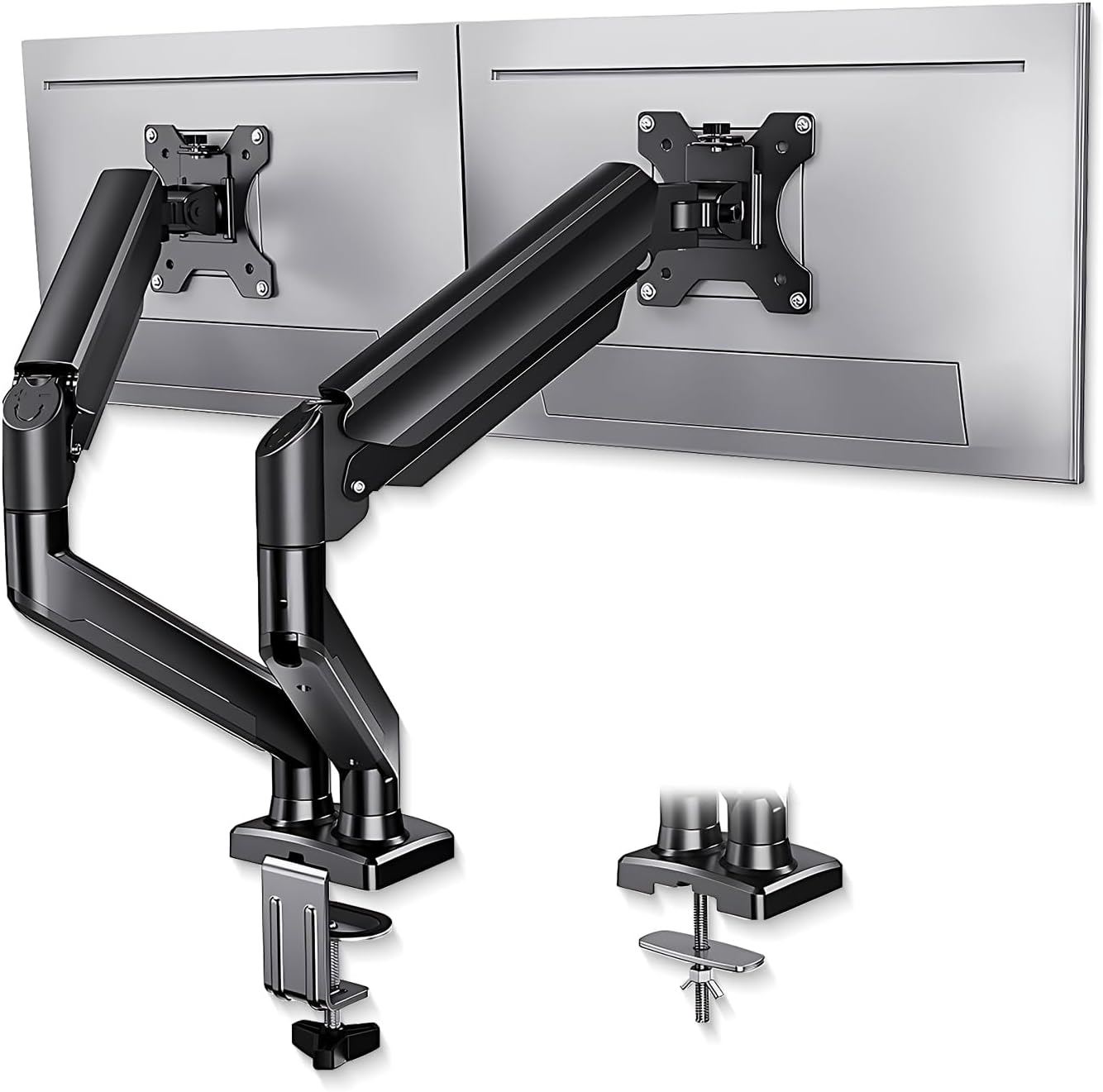 Dual Monitor Arm Desk Mount – Adjustable Gas Spring Monitor Stand for 13”–34” Screens, Full Motion Swivel, Tilt &