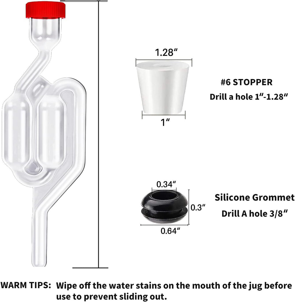 5ct. S - Shape Airlock with # 6 Stopper 5pcs & Grommets 10pcs,Bubble Fermentation Airlock for Brewing Wine Making