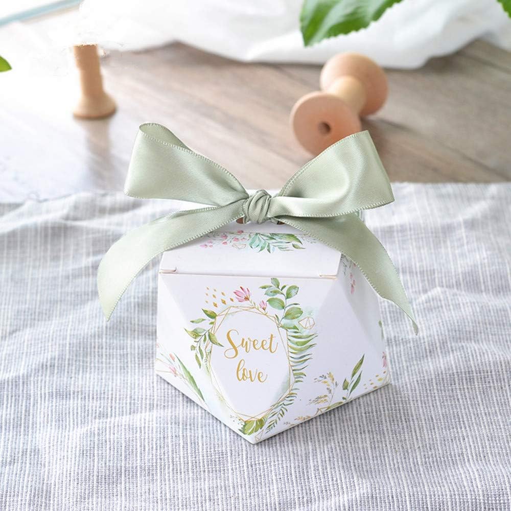 Diamond Shape Green Forest Style Candy Boxes Wedding Favors Bomboniere Paper Party Chocolate Gift box 50pcs Christmas