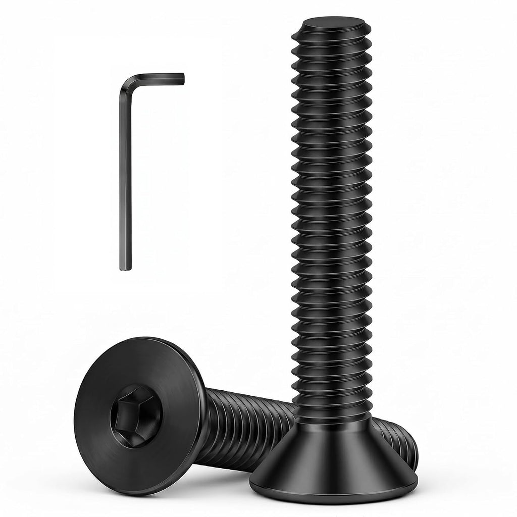 5/16-18 x 3-1/2" Flat Head Socket Cap Screws Countersunk Bolts, Stainless Steel 18-8 (304), Full Thread, Black Finish, Hex Spanner Included, 10 PCS