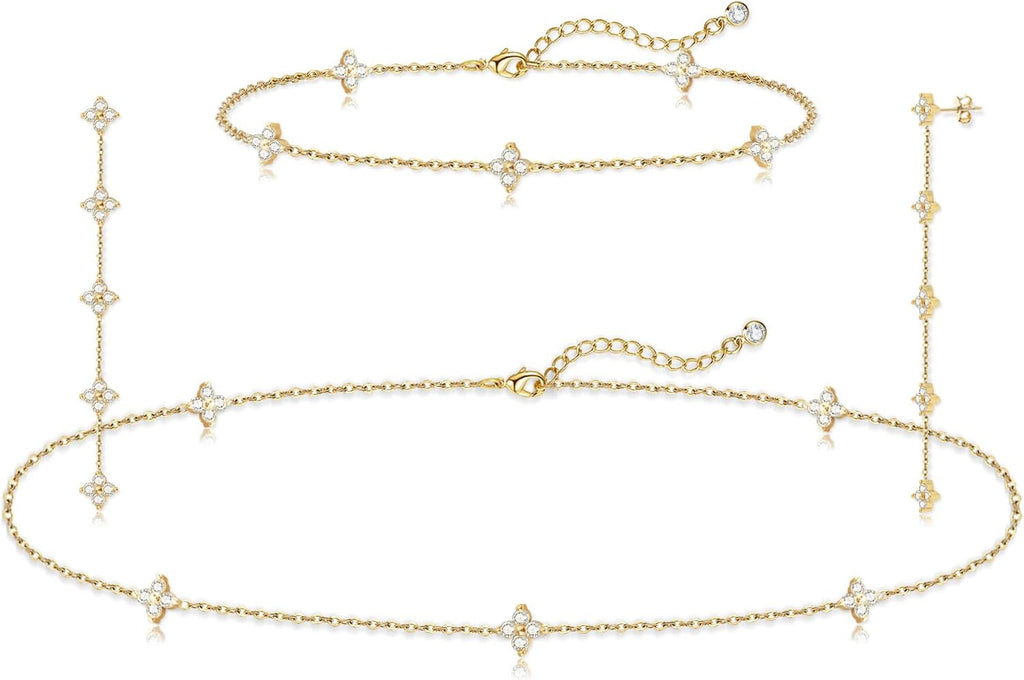 Tennis Necklace Bracelet for Women, Dainty Sterling Sliver Choker Necklace Crystal Link Bracelet Stud Earrings for