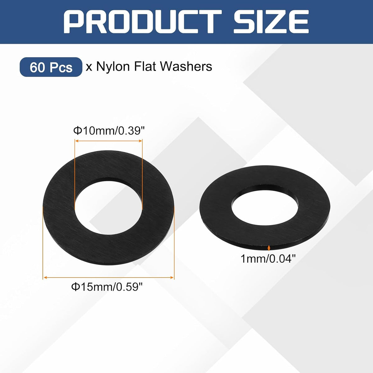 60Pcs M10 Nylon Flat Washers Plain Washer 10mm ID 15mm OD 1mm Thick Plastic Spacers for Screws Bolts Garden Faucet