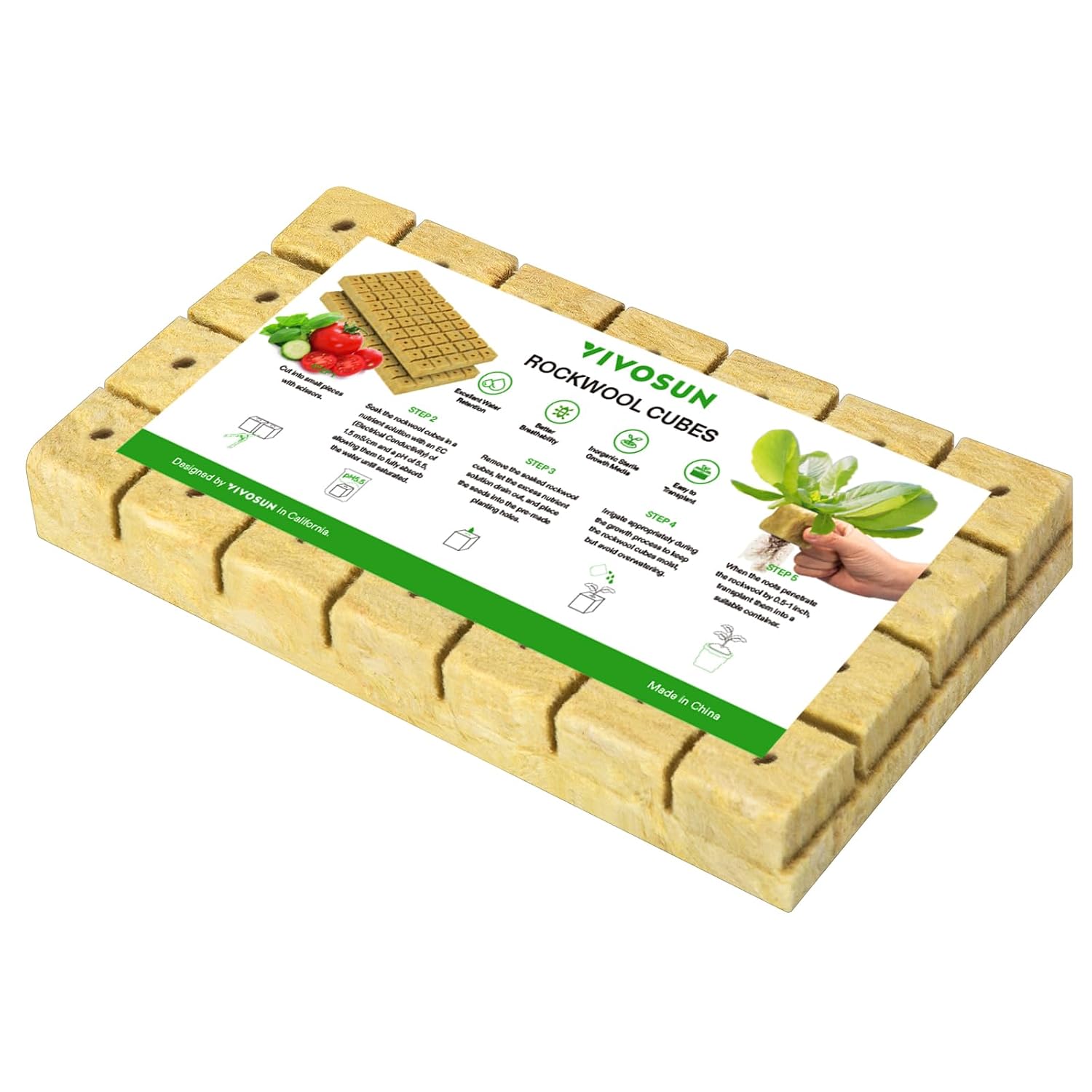 1.6" Rockwool Cubes, 28 Plugs Stonewool Starter Grow Cubes