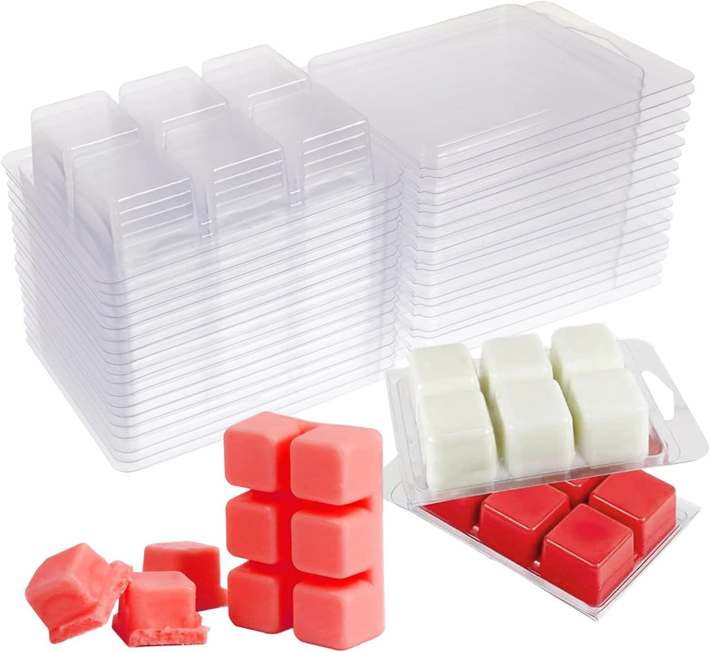 Wax Melt Molds 100 Packs Wax Melt Clamshells 6 Cavity Cubes Clamshells | Clear Plastic Empty Cube Tray Packaging Cube