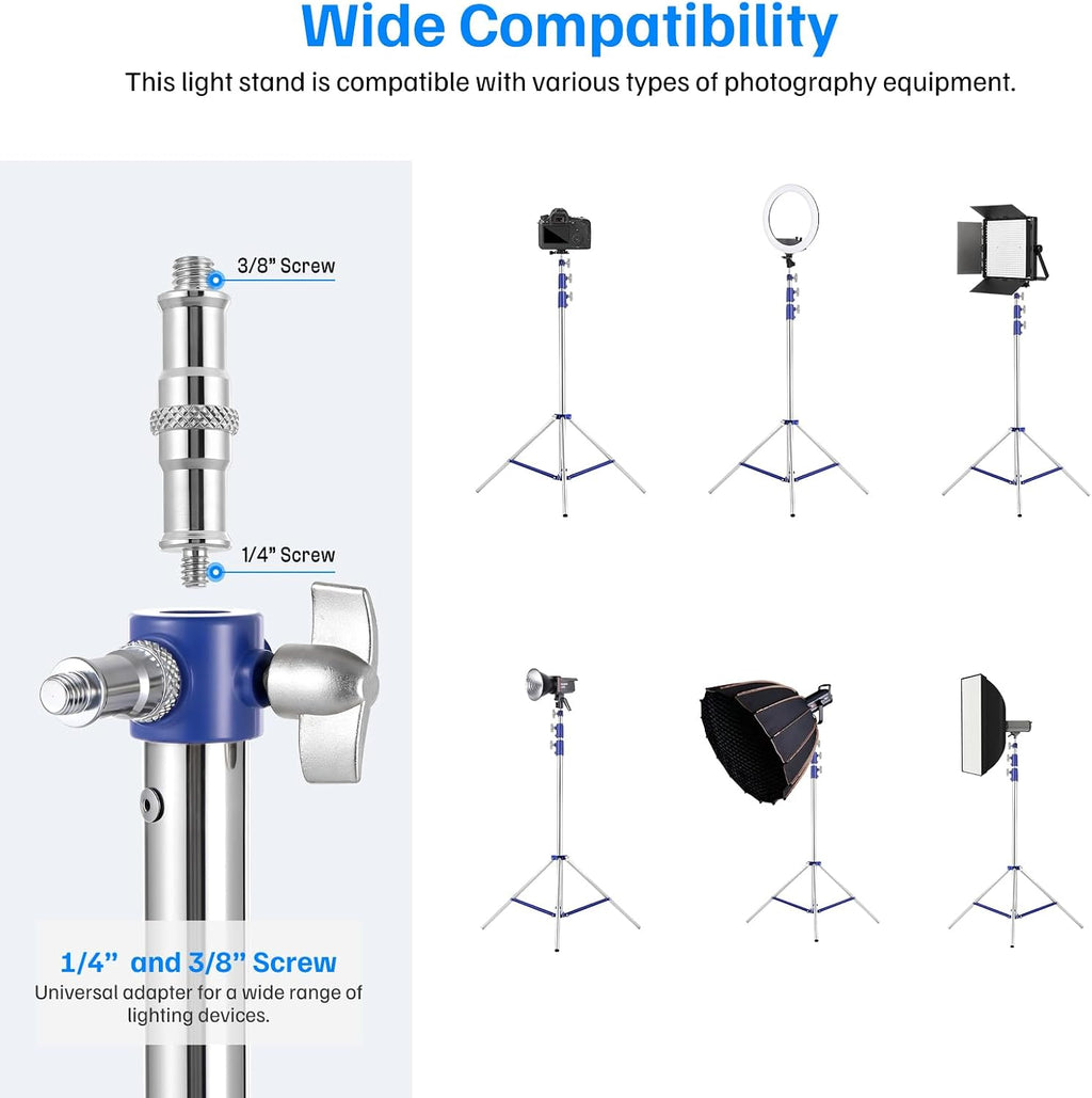 Heavy Duty Light Stand for Photography, 10.5ft/320cm Adjustable Tripod | Spring Cushioned Light Stand with 1/4"