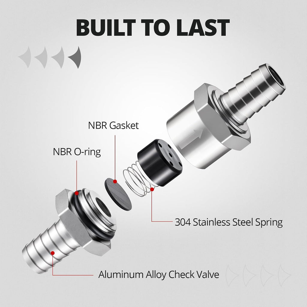 EVIL ENERGY 1/2" Fuel Check Valve One Way Inline Non Return Diesel Gasoline Silver (12mm OD,2PCS)