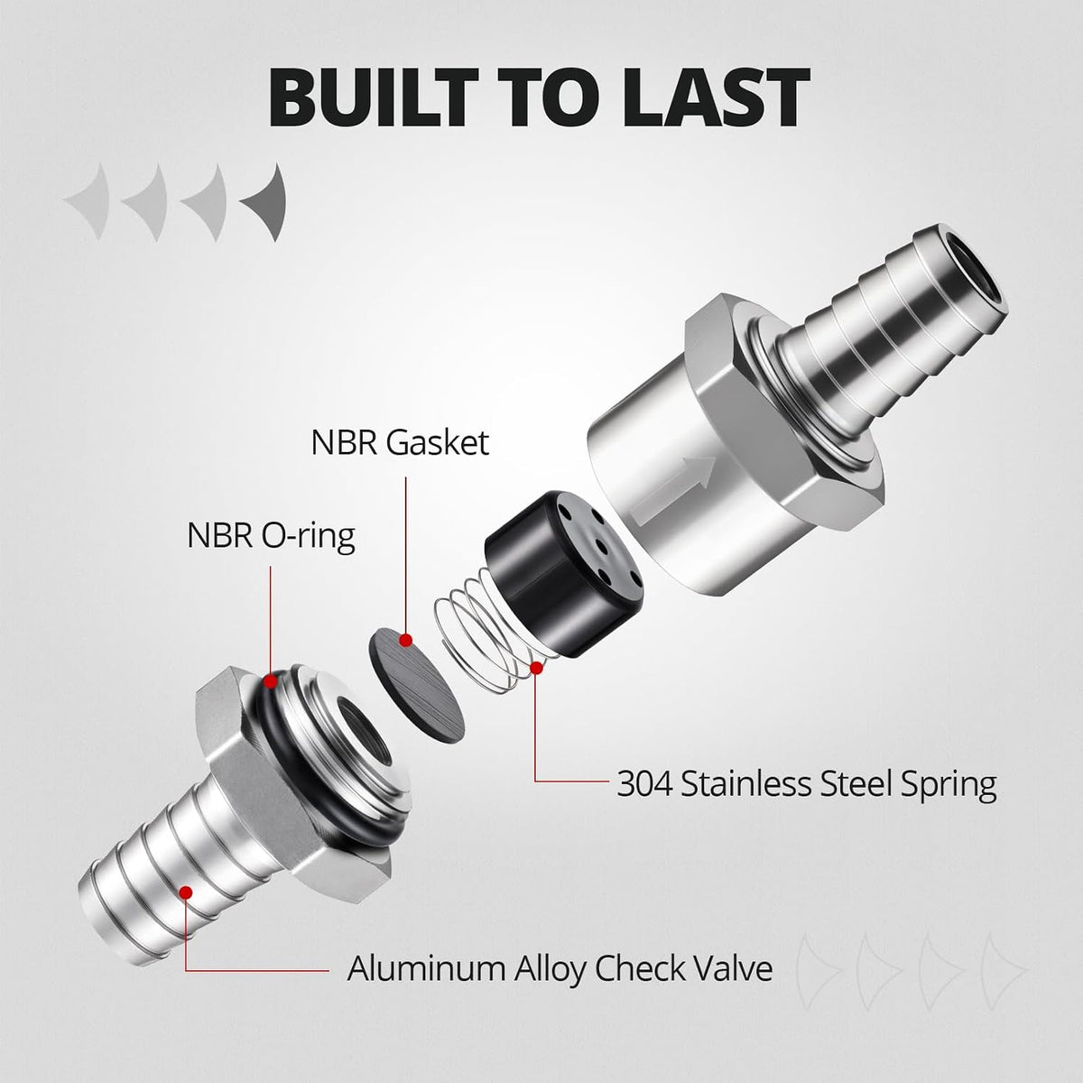 EVIL ENERGY 1/2" Fuel Check Valve One Way Inline Non Return Diesel Gasoline Silver (12mm OD,2PCS)